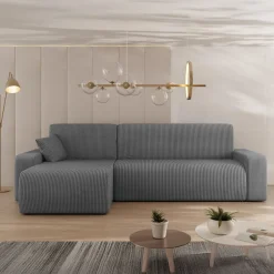 Divano letto angolare reversibile 3 posti 244x145cm con contenitore a coste antracite Slurp