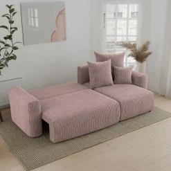 Divano letto angolare reversibile 238x142cm velluto a coste rosa antico Scintilla