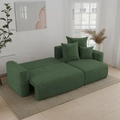 Divano letto angolare reversibile 238x142cm velluto a coste verde scuro Scintilla