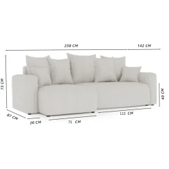 Divano letto angolare reversibile 238x142cm velluto a coste giallo senape Scintilla