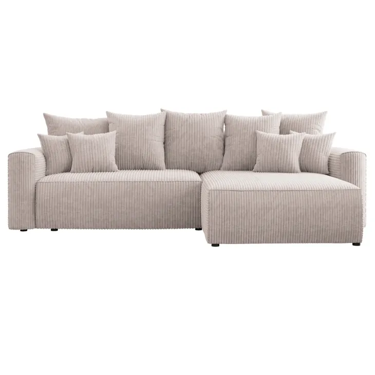 Divano letto angolare reversibile 260x160cm velluto a coste beige Scintilla