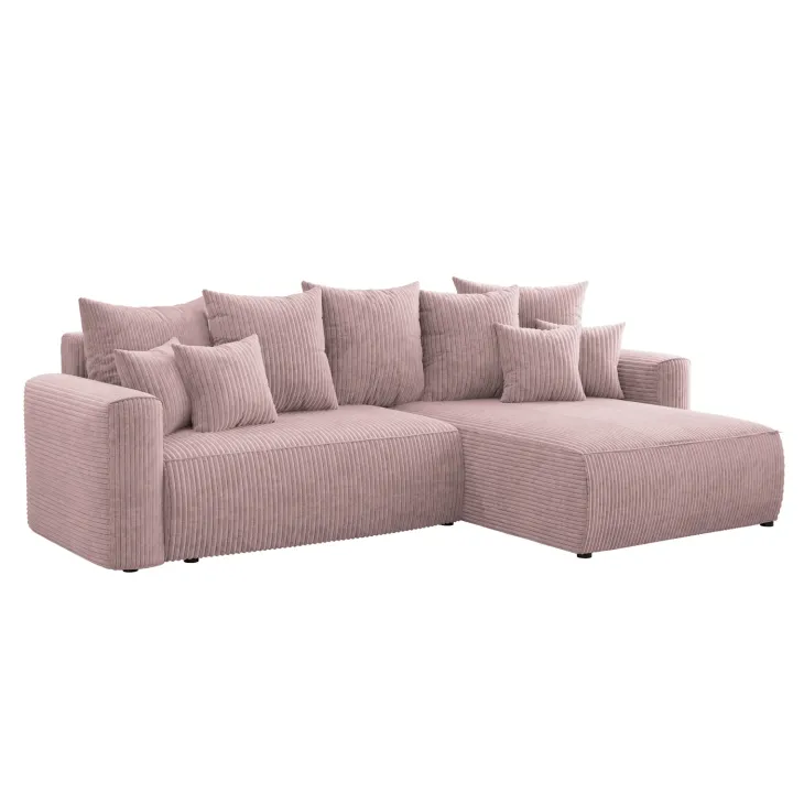 Divano letto angolare reversibile 260x160cm velluto a coste rosa antico Scintilla