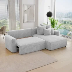 Divano letto angolare reversibile 260x160cm velluto a coste grigio chiaro Scintilla
