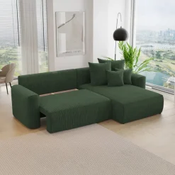 Divano letto angolare reversibile 260x160cm velluto a coste verde scuro Scintilla