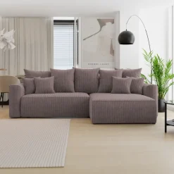 Divano letto angolare reversibile 260x160cm velluto a coste marrone Scintilla