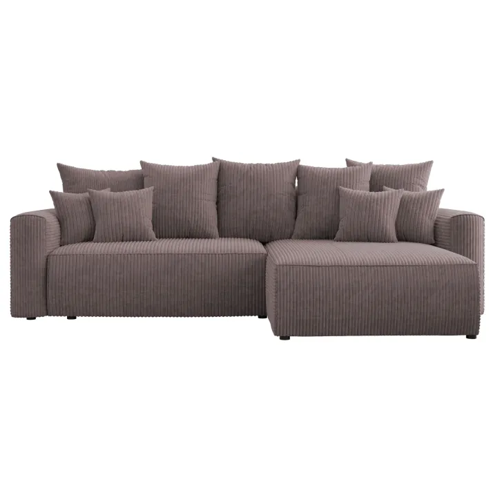 Divano letto angolare reversibile 260x160cm velluto a coste marrone Scintilla