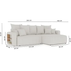 Divano letto angolare reversibile 260x160cm velluto a coste con libreria a sinistra beige Mistery