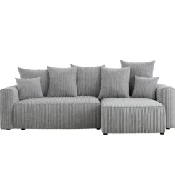 Divano letto angolare reversibile 238x142cm velluto a coste con libreria a sinistra grigio chiaro Mistery