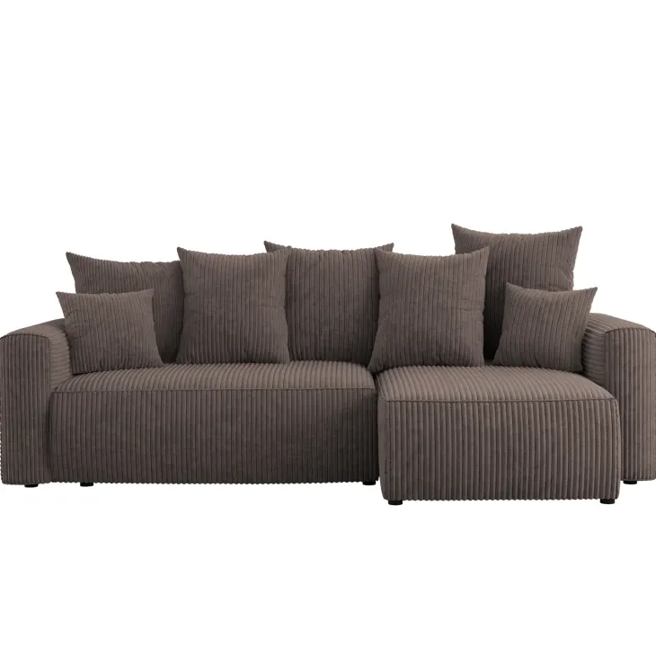 Divano letto angolare reversibile 238x142cm velluto a coste con libreria a sinistra marrone Mistery