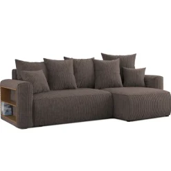 Divano letto angolare reversibile 238x142cm velluto a coste con libreria a sinistra marrone Mistery