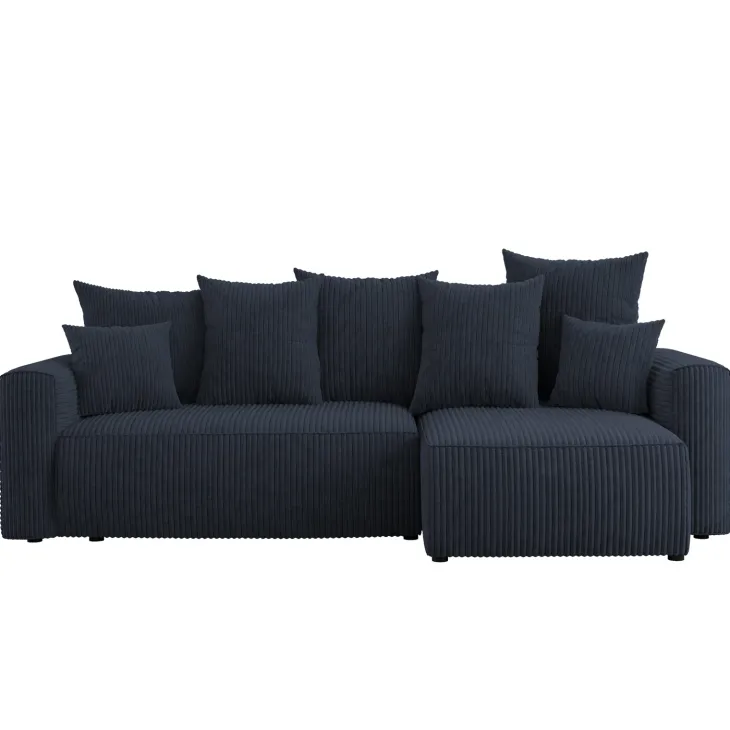 Divano letto angolare reversibile 238x142cm velluto a coste con libreria a sinistra nero Mistery