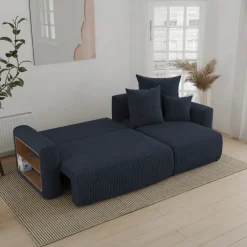 Divano letto angolare reversibile 238x142cm velluto a coste con libreria a sinistra nero Mistery
