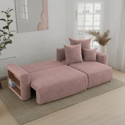 Divano letto angolare reversibile 238x142cm velluto a coste con libreria a sinistra rosa antico Mistery