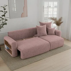 Divano letto angolare reversibile 238x142cm velluto a coste con libreria a sinistra rosa antico Mistery