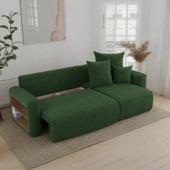 Divano letto angolare reversibile 238x142cm velluto a coste con libreria a sinistra verde scuro Mistery