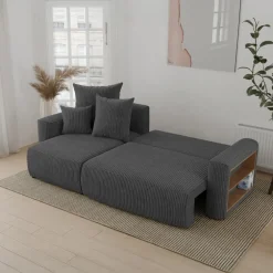 Divano letto angolare reversibile 238x142cm velluto a coste con libreria a destra antracite Mistery