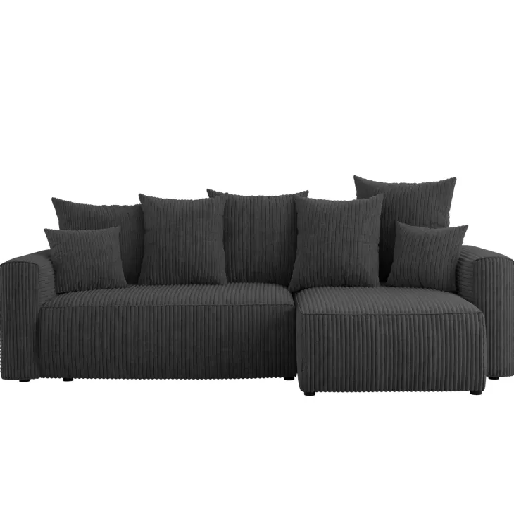 Divano letto angolare reversibile 238x142cm velluto a coste con libreria a destra antracite Mistery