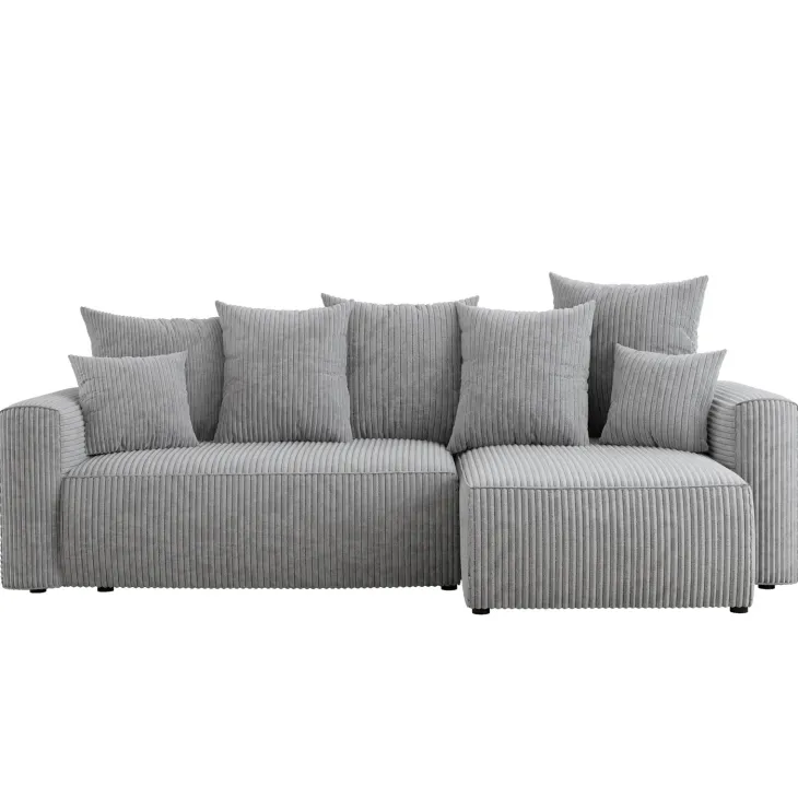 Divano letto angolare reversibile 238x142cm velluto a coste con libreria a destra grigio chiaro Mistery