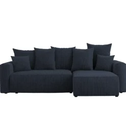 Divano letto angolare reversibile 238x142cm velluto a coste con libreria a destra nero Mistery