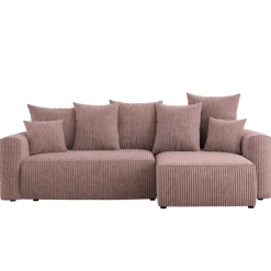Divano letto angolare reversibile 238x142cm velluto a coste con libreria a destra rosa antico Mistery