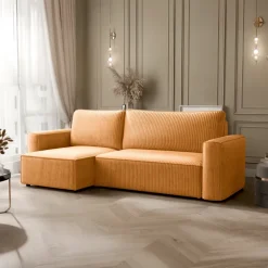 Divano letto angolare reversibile 243x142cm velluto a coste giallo senape Ofelia