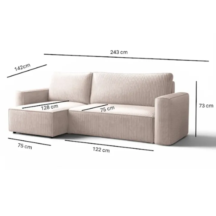Divano letto angolare reversibile 243x142cm velluto a coste verde scuro Ofelia