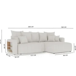 Divano letto angolare reversibile 260x160cm velluto a coste con libreria a sinistra blu Mistery