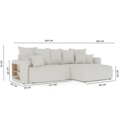 Divano letto angolare reversibile 260x160cm velluto a coste con libreria a sinistra marrone Mistery