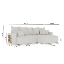 Divano letto angolare reversibile 260x160cm velluto a coste con libreria a sinistra nero Mistery
