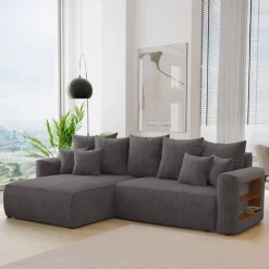 Divano letto angolare reversibile 260x160cm velluto a coste con libreria a destra antracite Mistery