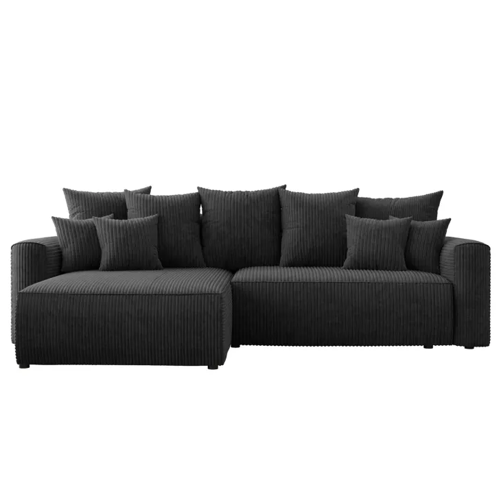 Divano letto angolare reversibile 260x160cm velluto a coste con libreria a destra nero Mistery