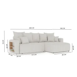Divano letto angolare reversibile 260x160cm velluto a coste con libreria a destra nero Mistery
