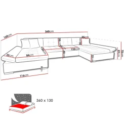 Divano letto angolare reversibile moderno design 360x160cm nero Carpiano