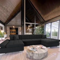 Divano letto angolare reversibile moderno design 360x160cm nero Carpiano