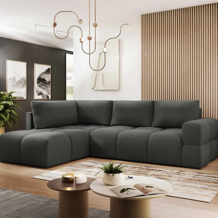 Divano letto angolare reversibile 3 posti 267x185cm box contenitore antracite Sottovoce