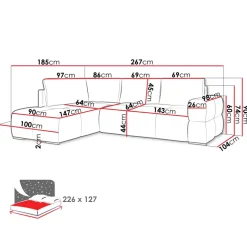 Divano letto angolare reversibile 3 posti 267x185cm box contenitore antracite Sottovoce