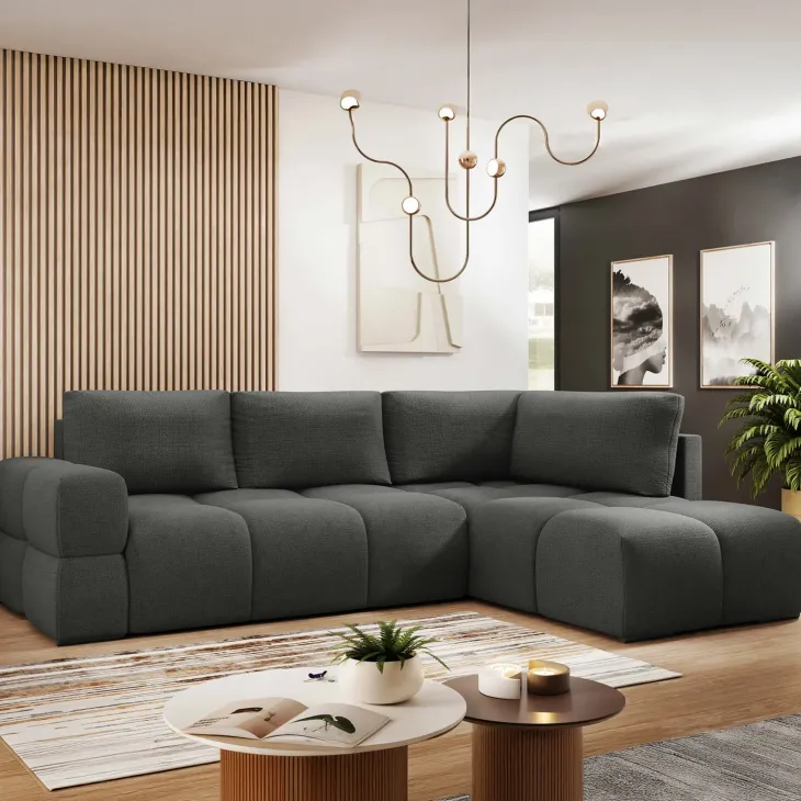 Divano letto angolare reversibile 3 posti 267x185cm box contenitore antracite Sottovoce