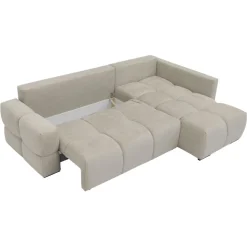 Divano letto angolare reversibile 3 posti 267x185cm box contenitore beige Sottovoce