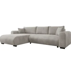 Divano letto angolare reversibile 4 posti 285x188cm con contenitore imbottito tessuto grigio Soft