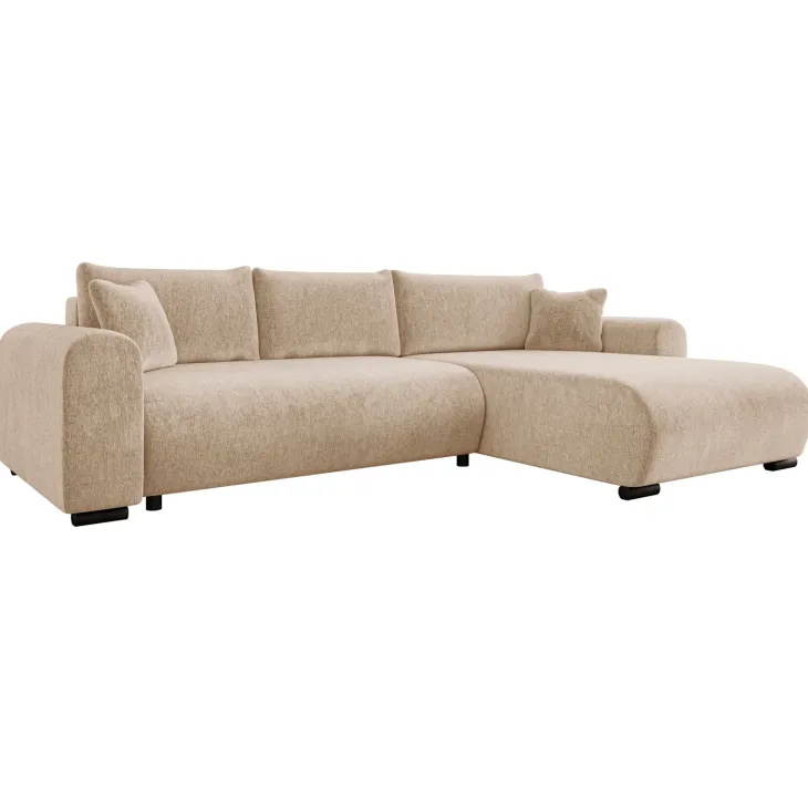 Divano letto angolare reversibile 4 posti 285x188cm con contenitore imbottito tessuto beige Soft
