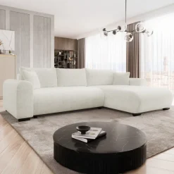 Divano letto angolare reversibile 4 posti 285x188cm con contenitore a trama spessa bianco Soft
