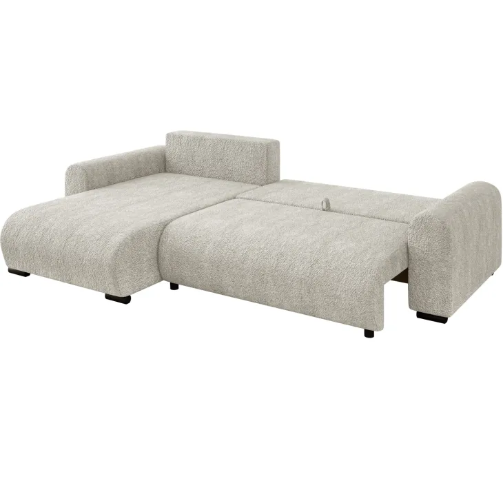 Divano letto angolare reversibile 4 posti 285x188cm con contenitore tessuto bouclé beige chiaro Soft
