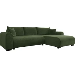 Divano letto angolare reversibile 4 posti 285x188cm con contenitore imbottito tessuto verde Soft
