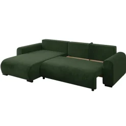 Divano letto angolare reversibile 4 posti 285x188cm con contenitore imbottito tessuto verde Soft