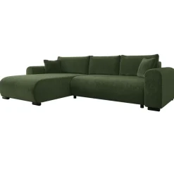 Divano letto angolare reversibile 4 posti 285x188cm con contenitore imbottito tessuto verde Soft