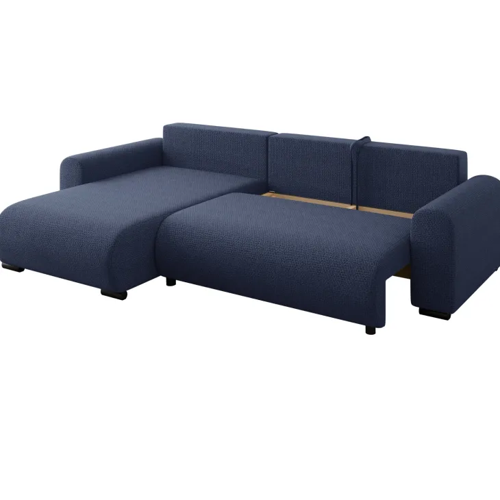 Divano letto angolare reversibile 4 posti 285x188cm con contenitore a trama spessa blu Soft