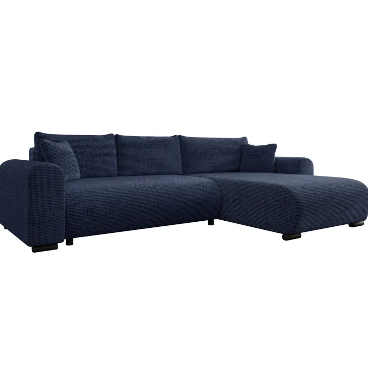 Divano letto angolare reversibile 4 posti 285x188cm con contenitore a trama spessa blu Soft