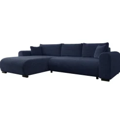 Divano letto angolare reversibile 4 posti 285x188cm con contenitore a trama spessa blu Soft