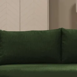 Divano letto angolare reversibile 4 posti 285x188cm con contenitore tessuto velluto a coste verde Soft