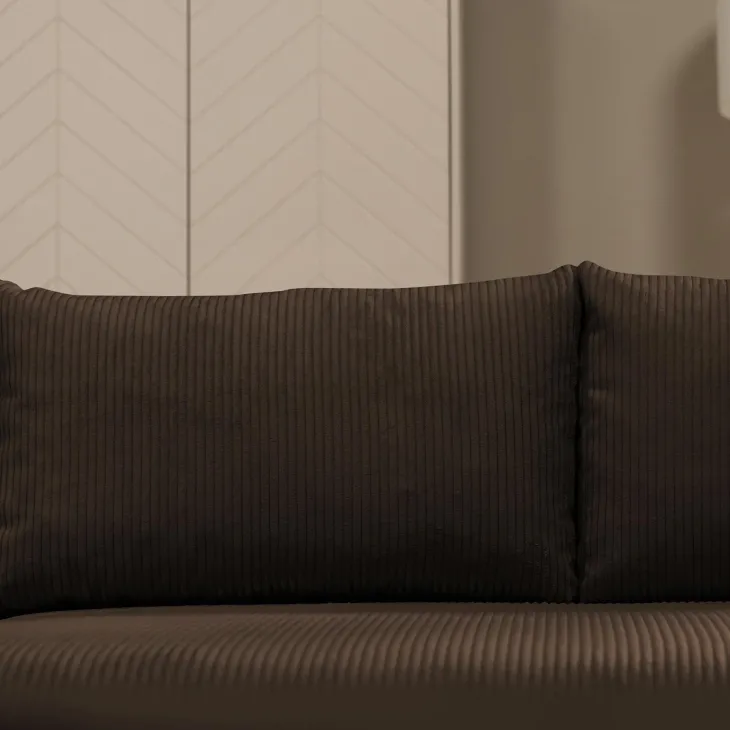 Divano letto angolare reversibile 4 posti 285x188cm con contenitore tessuto velluto a coste marrone scuro Soft